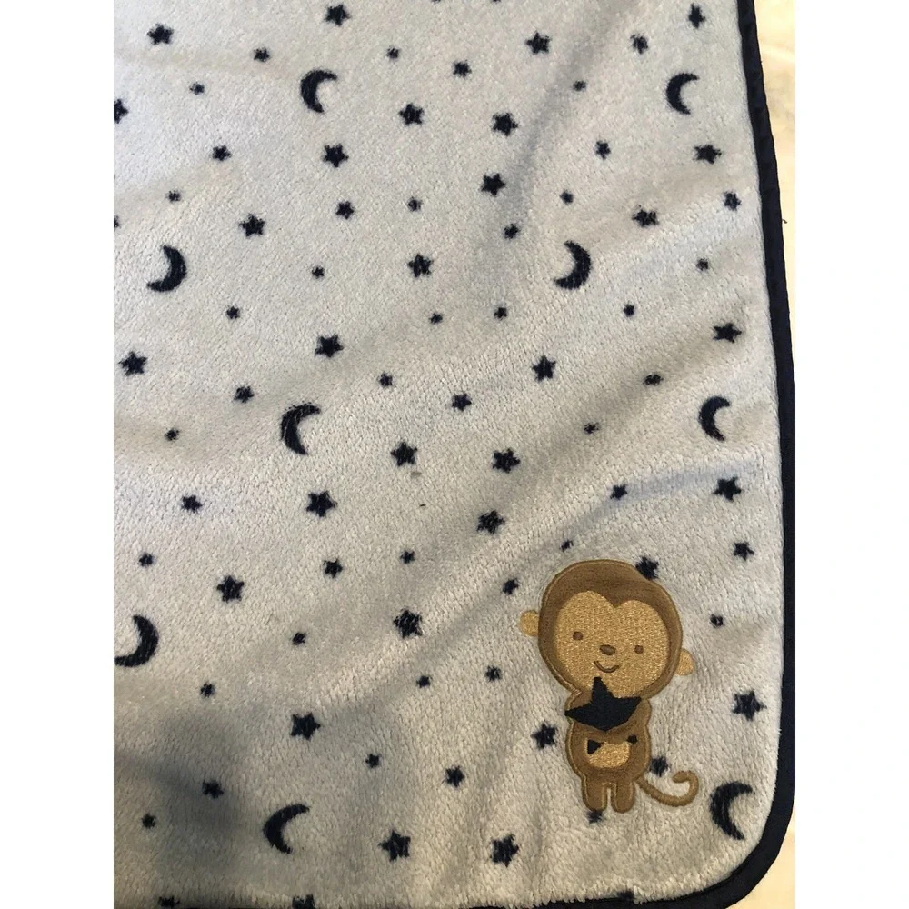 Carter's Child of Mine Blue Monkey Baby Blanket Moon Star Sherpa Lovey